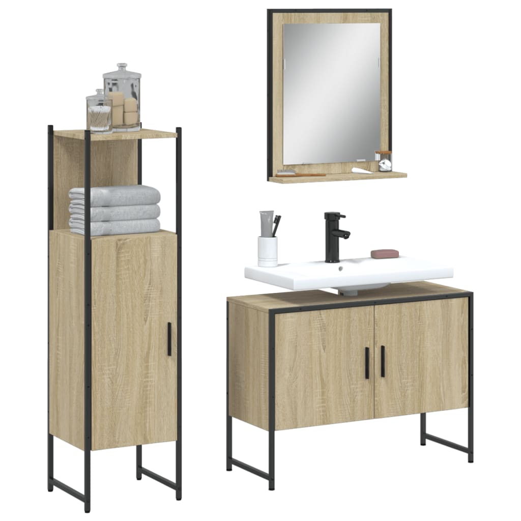 3-delige Badkamerkastenset bewerkt hout sonoma eikenkleurig is nu te koop bij PeponiXL, paradijselijk wonen!