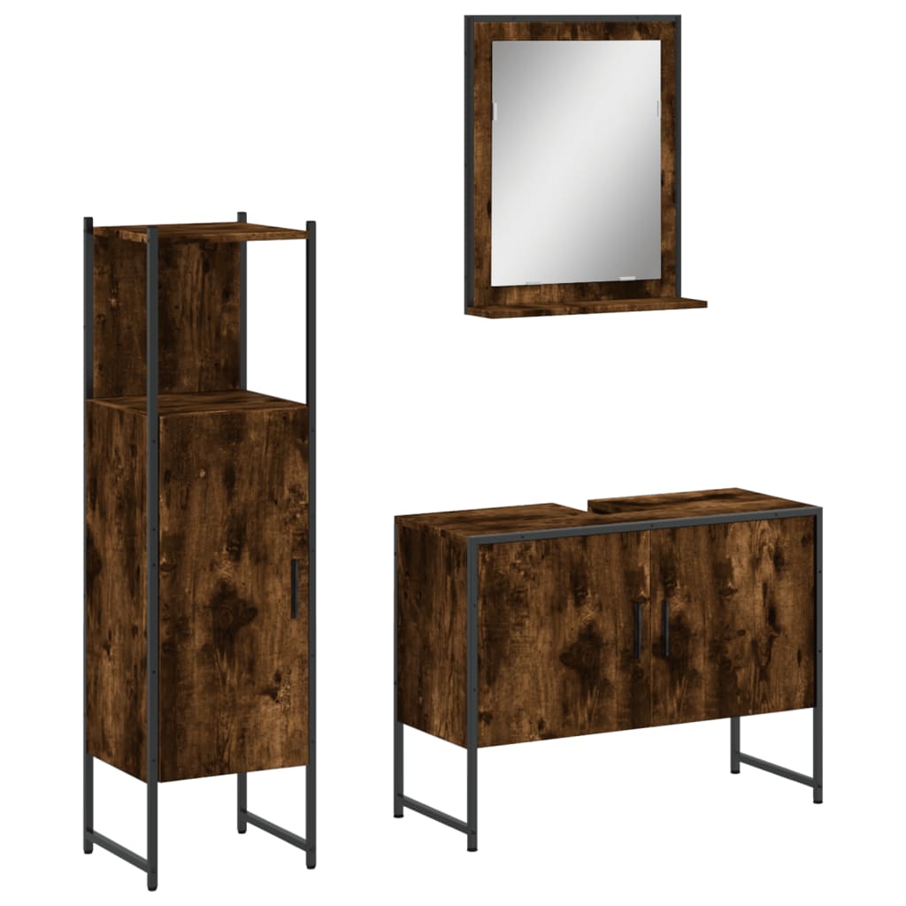 3-delige Badkamermeubelset bewerkt hout gerookt eikenkleurig is nu te koop bij PeponiXL, paradijselijk wonen!