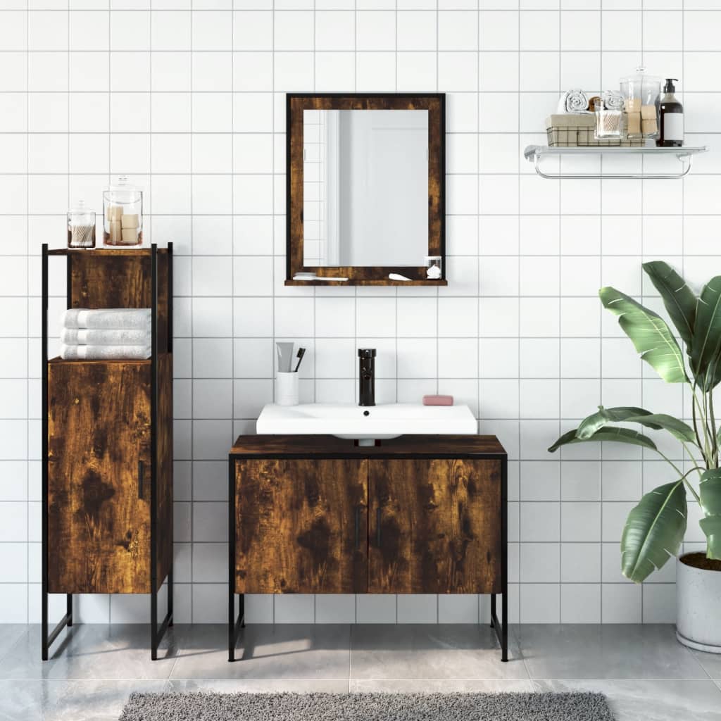 3-delige Badkamermeubelset bewerkt hout gerookt eikenkleurig is nu te koop bij PeponiXL, paradijselijk wonen!