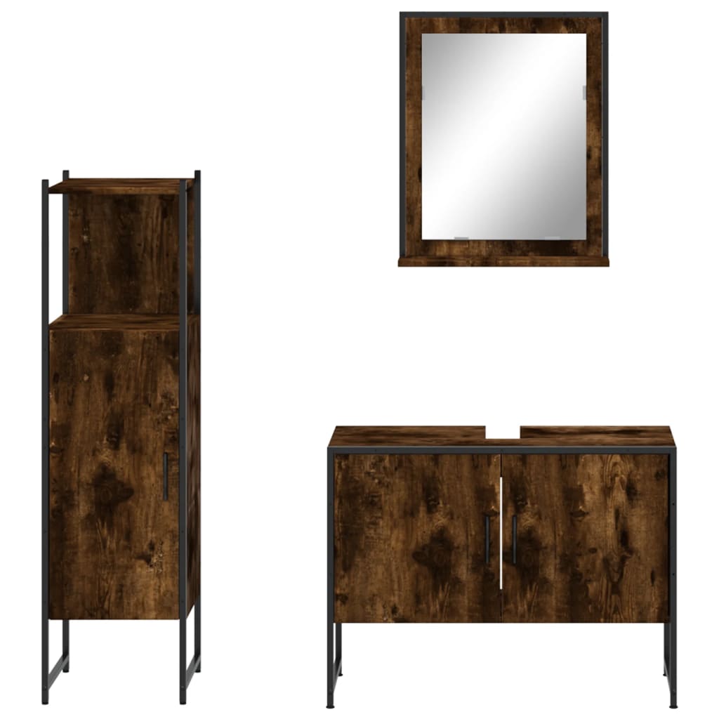 3-delige Badkamermeubelset bewerkt hout gerookt eikenkleurig is nu te koop bij PeponiXL, paradijselijk wonen!