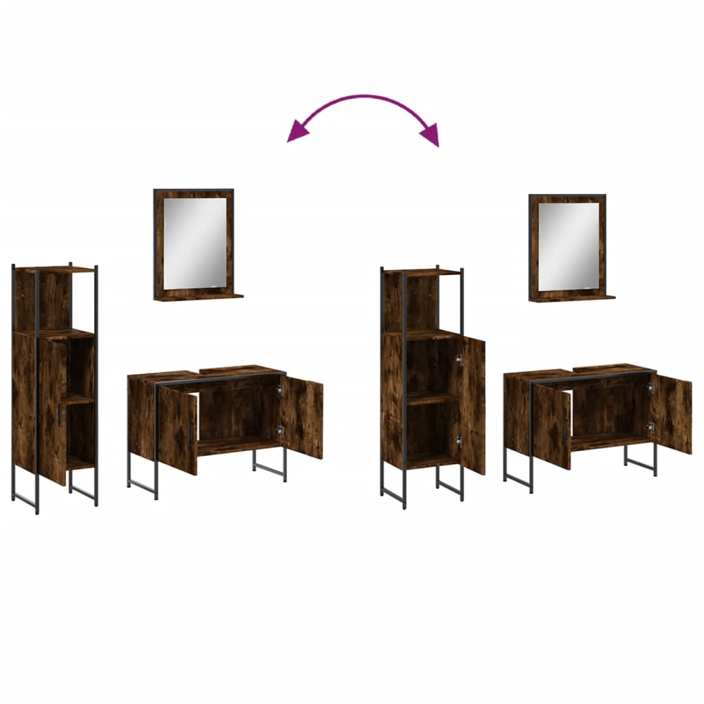 3-delige Badkamermeubelset bewerkt hout gerookt eikenkleurig is nu te koop bij PeponiXL, paradijselijk wonen!