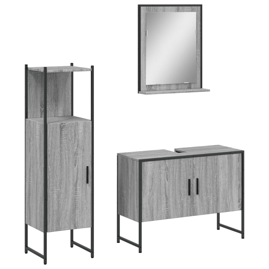 3-delige Badkamermeubelset bewerkt hout grijs sonoma eikenkleur is nu te koop bij PeponiXL, paradijselijk wonen!