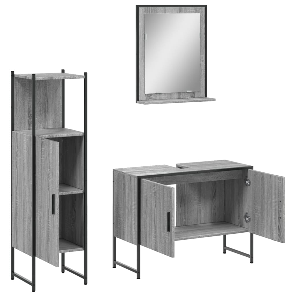 3-delige Badkamermeubelset bewerkt hout grijs sonoma eikenkleur is nu te koop bij PeponiXL, paradijselijk wonen!