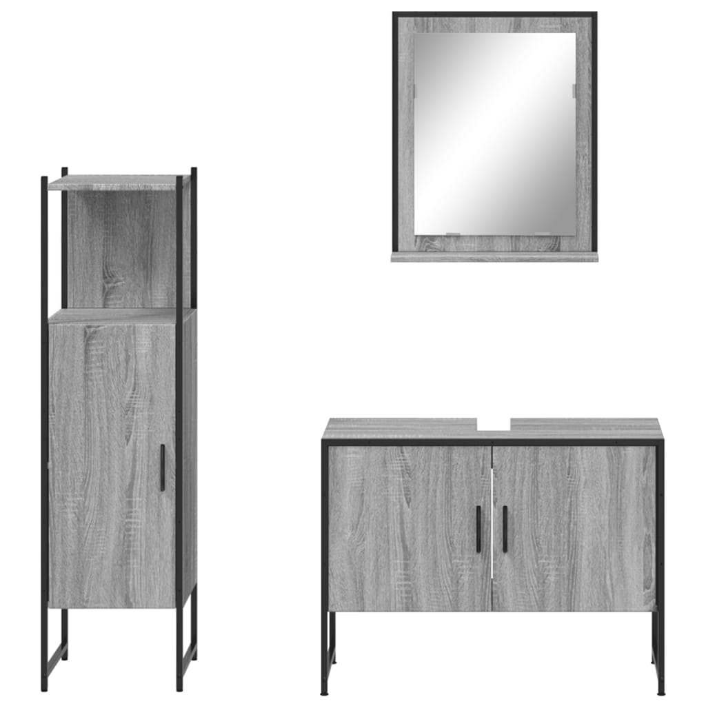 3-delige Badkamermeubelset bewerkt hout grijs sonoma eikenkleur is nu te koop bij PeponiXL, paradijselijk wonen!