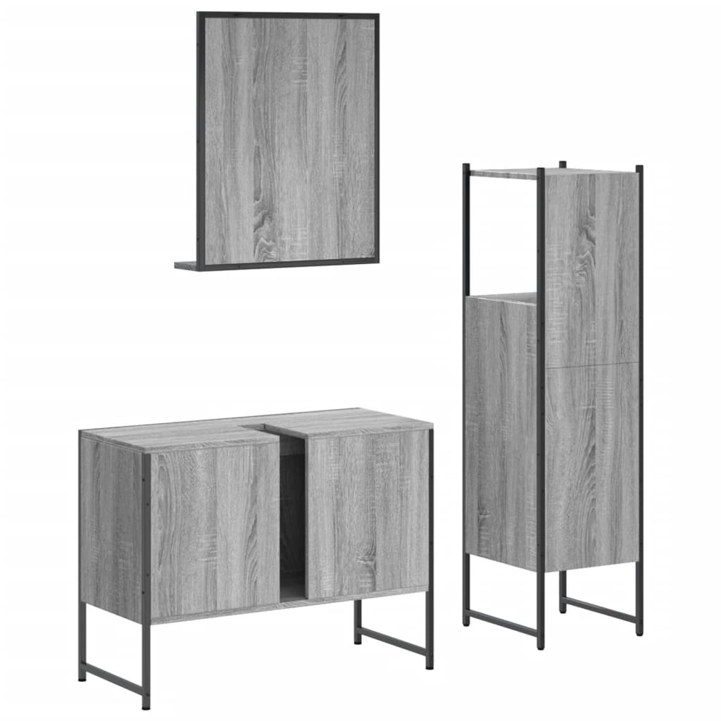 3-delige Badkamermeubelset bewerkt hout grijs sonoma eikenkleur is nu te koop bij PeponiXL, paradijselijk wonen!