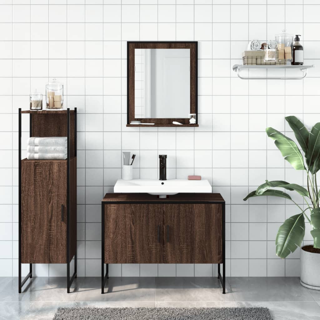 3-delige Badkamermeubelset bewerkt hout bruin eikenkleur is nu te koop bij PeponiXL, paradijselijk wonen!