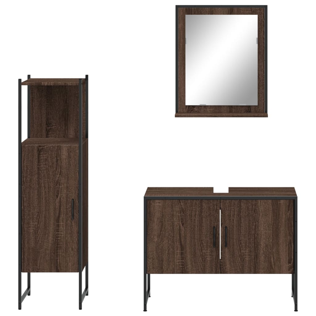 3-delige Badkamermeubelset bewerkt hout bruin eikenkleur is nu te koop bij PeponiXL, paradijselijk wonen!