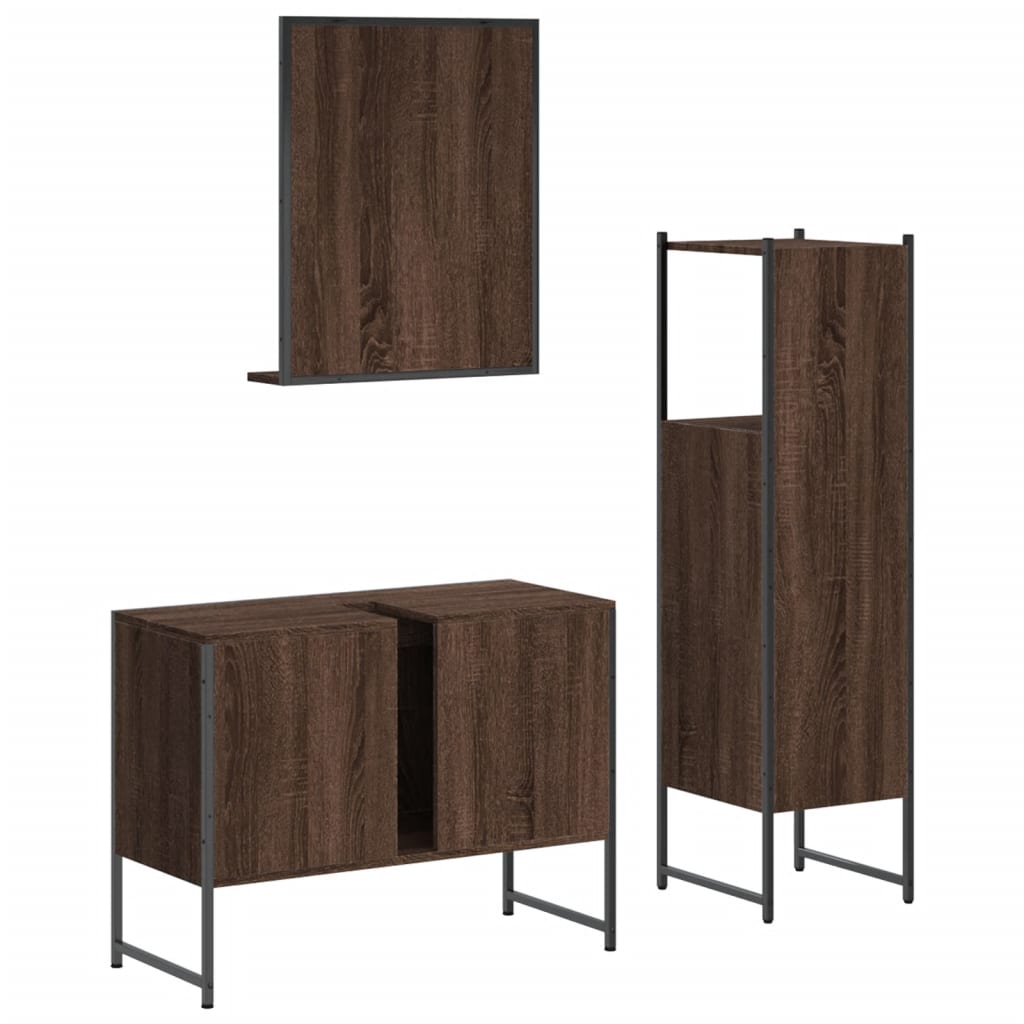 3-delige Badkamermeubelset bewerkt hout bruin eikenkleur is nu te koop bij PeponiXL, paradijselijk wonen!