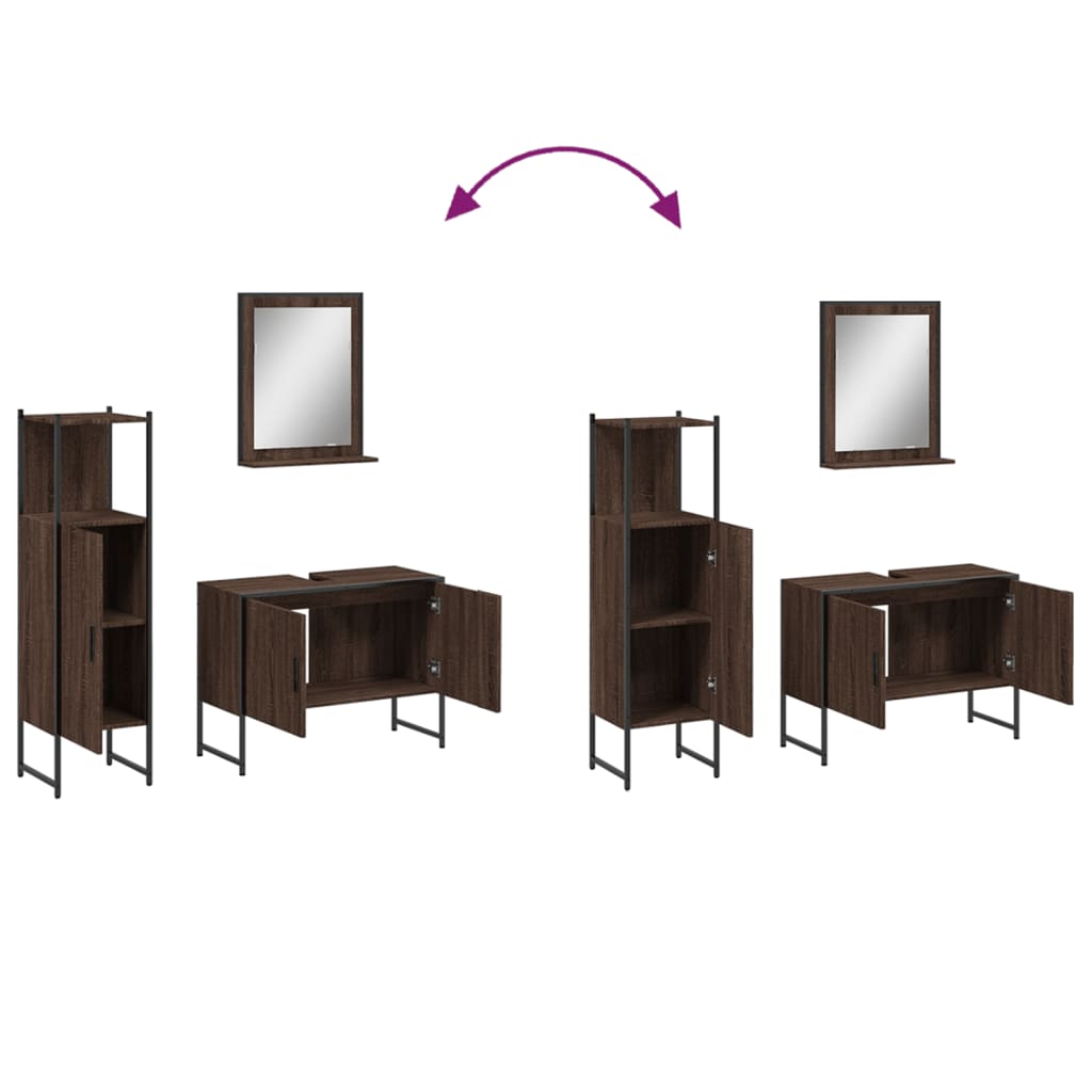 3-delige Badkamermeubelset bewerkt hout bruin eikenkleur is nu te koop bij PeponiXL, paradijselijk wonen!