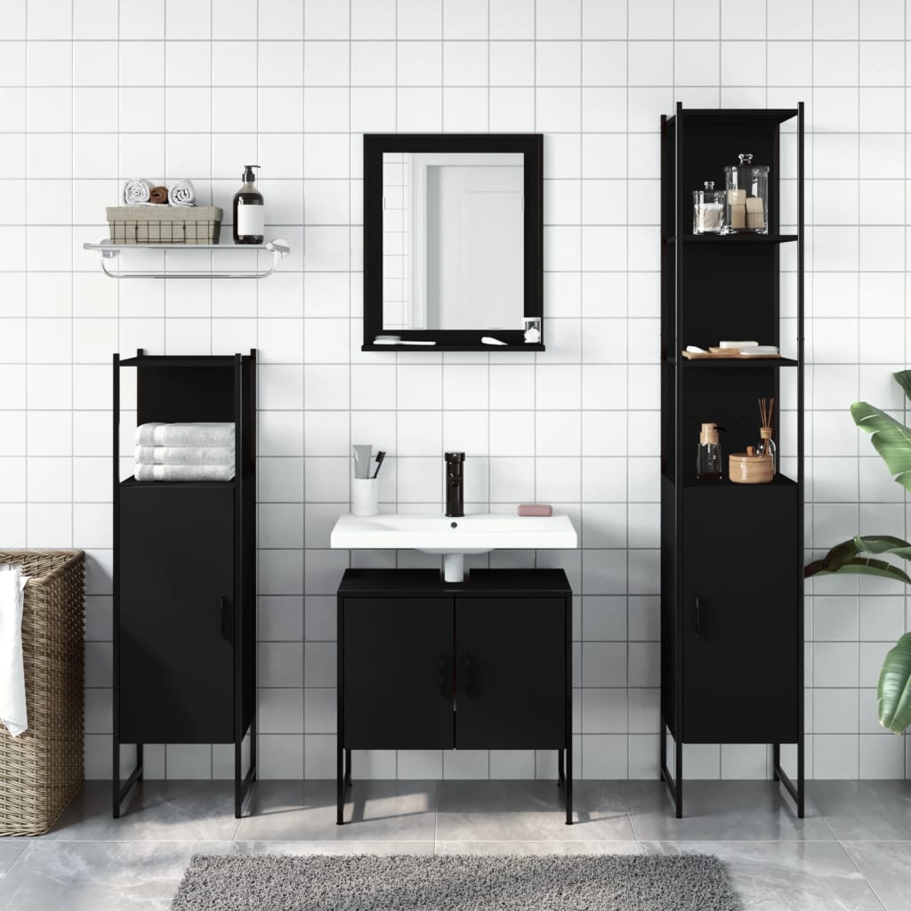 4-delige Badkamermeubelset bewerkt hout zwart is nu te koop bij PeponiXL, paradijselijk wonen!