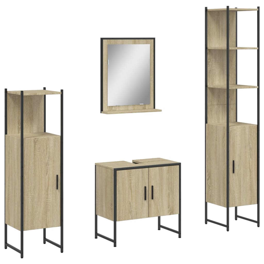 4-delige Badkamermeubelset bewerkt hout sonoma eikenkleurig is nu te koop bij PeponiXL, paradijselijk wonen!