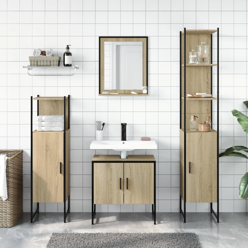 4-delige Badkamermeubelset bewerkt hout sonoma eikenkleurig is nu te koop bij PeponiXL, paradijselijk wonen!