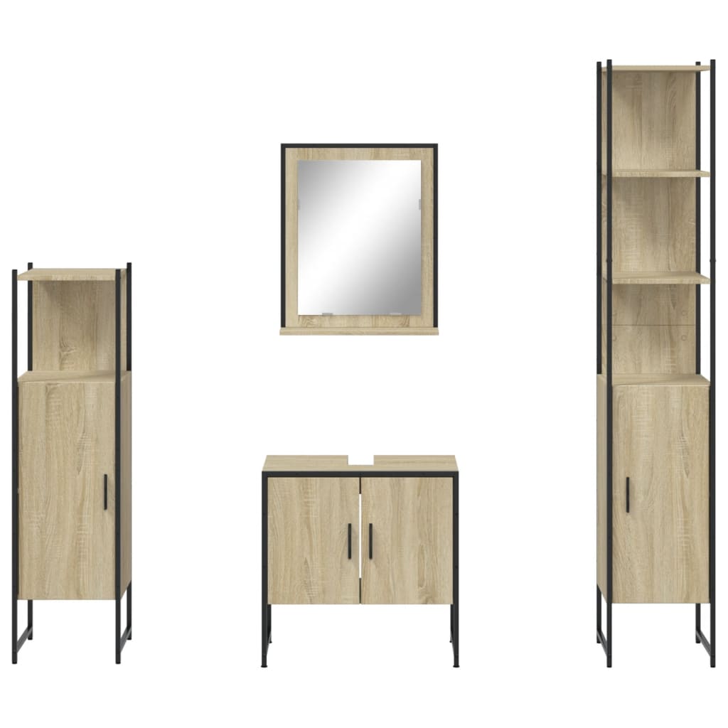 4-delige Badkamermeubelset bewerkt hout sonoma eikenkleurig is nu te koop bij PeponiXL, paradijselijk wonen!