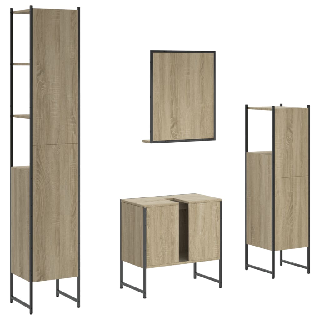 4-delige Badkamermeubelset bewerkt hout sonoma eikenkleurig is nu te koop bij PeponiXL, paradijselijk wonen!