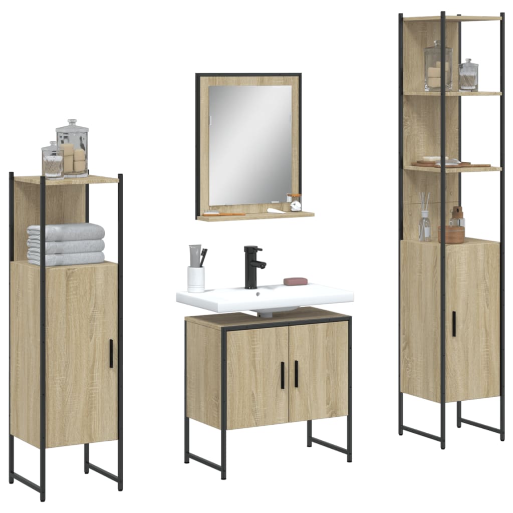 4-delige Badkamermeubelset bewerkt hout sonoma eikenkleurig is nu te koop bij PeponiXL, paradijselijk wonen!