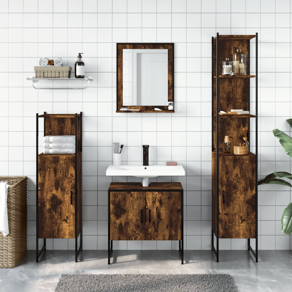 4-delige Badkamermeubelset bewerkt hout gerookt eikenkleurig is nu te koop bij PeponiXL, paradijselijk wonen!