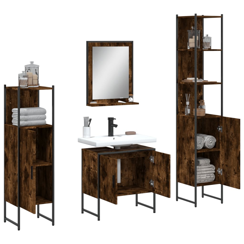 4-delige Badkamermeubelset bewerkt hout gerookt eikenkleurig is nu te koop bij PeponiXL, paradijselijk wonen!