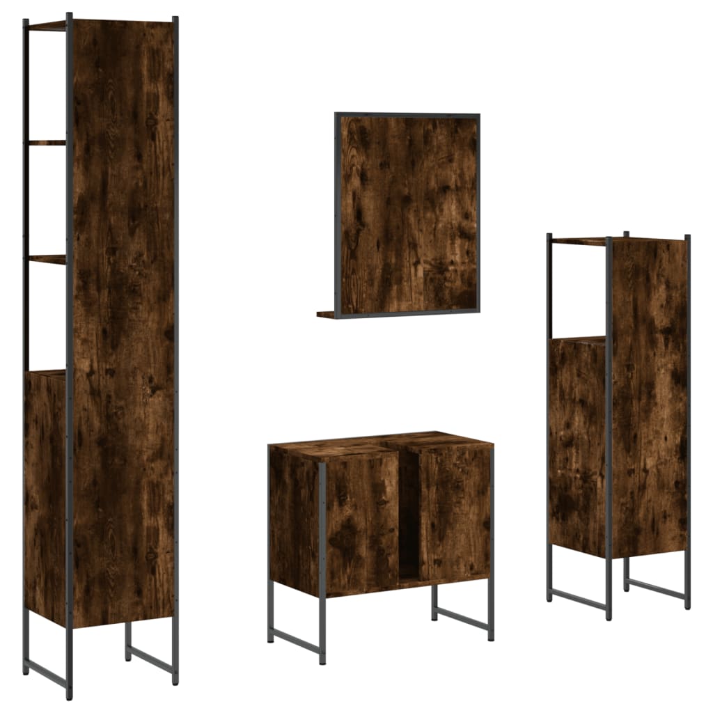 4-delige Badkamermeubelset bewerkt hout gerookt eikenkleurig is nu te koop bij PeponiXL, paradijselijk wonen!