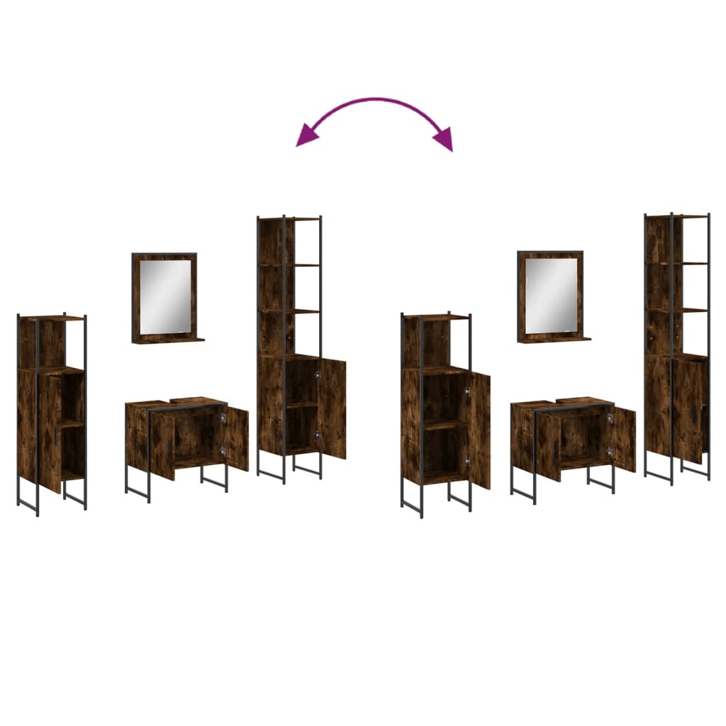 4-delige Badkamermeubelset bewerkt hout gerookt eikenkleurig is nu te koop bij PeponiXL, paradijselijk wonen!