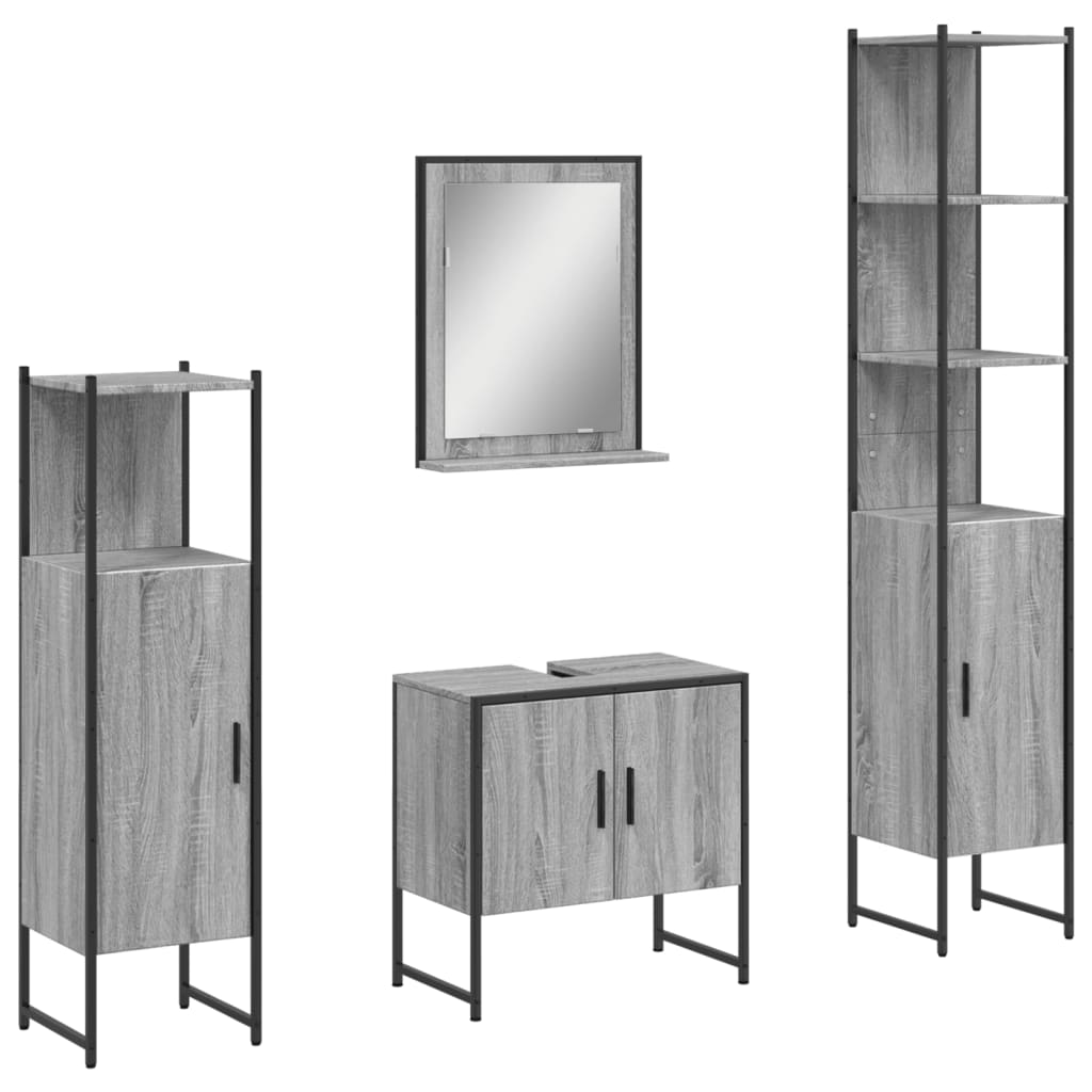 4-delige Badkamermeubelset bewerkt hout grijs sonoma eikenkleur is nu te koop bij PeponiXL, paradijselijk wonen!