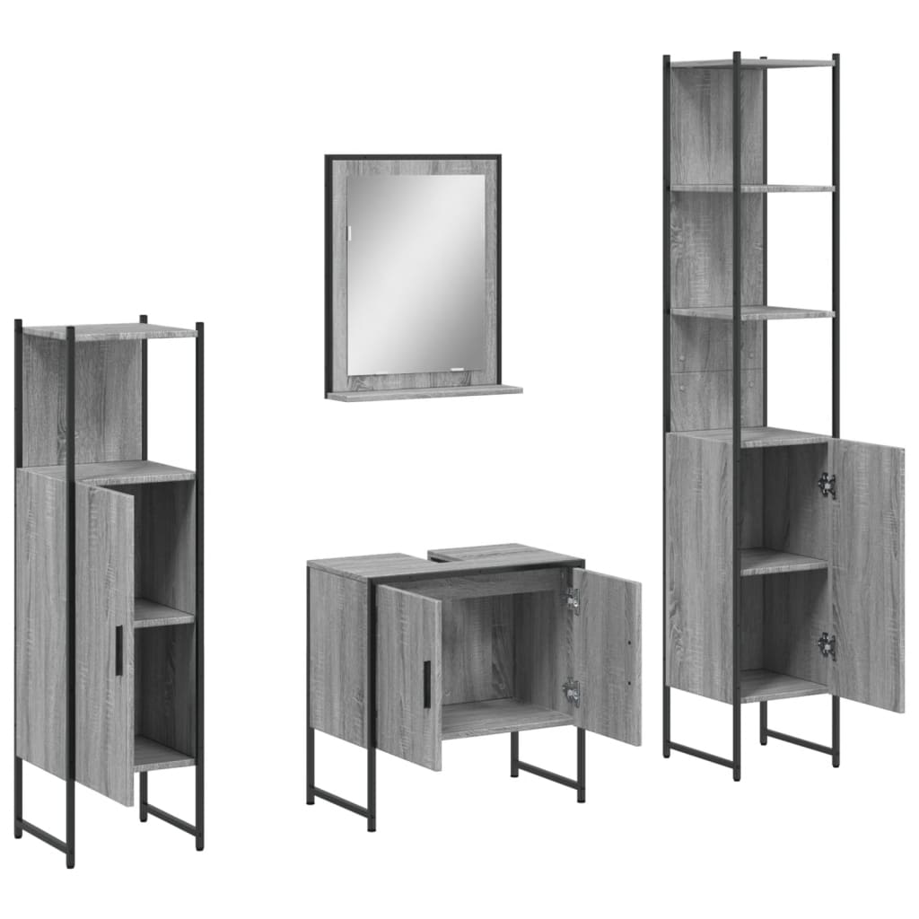 4-delige Badkamermeubelset bewerkt hout grijs sonoma eikenkleur is nu te koop bij PeponiXL, paradijselijk wonen!