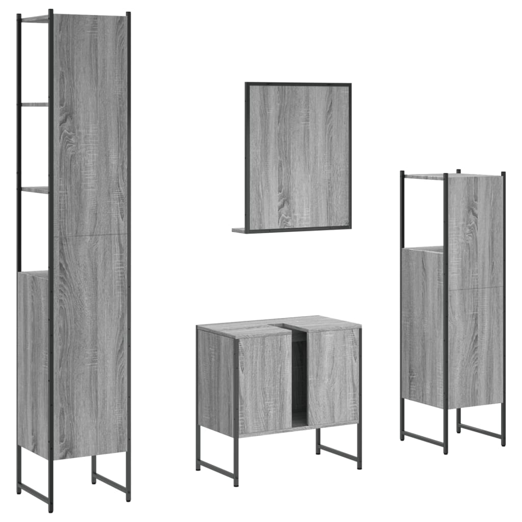 4-delige Badkamermeubelset bewerkt hout grijs sonoma eikenkleur is nu te koop bij PeponiXL, paradijselijk wonen!