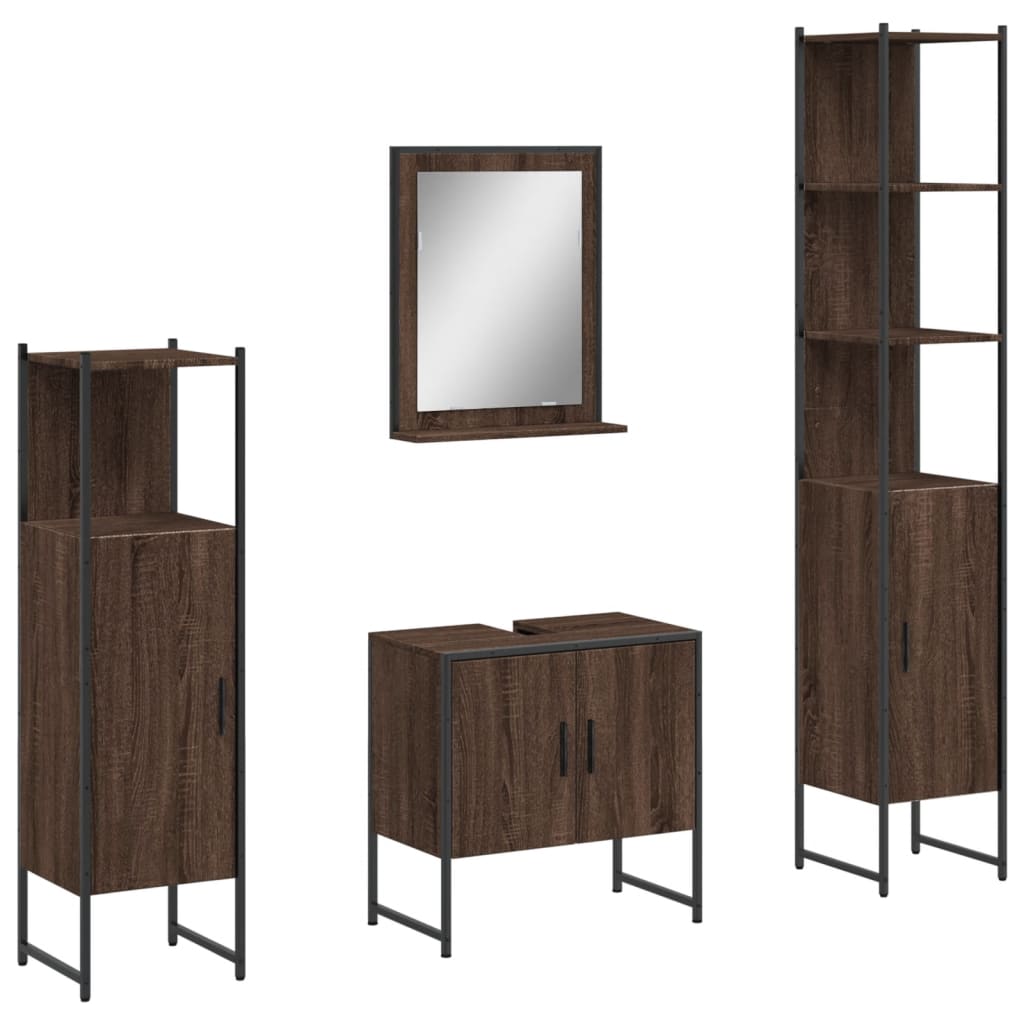4-delige Badkamermeubelset bewerkt hout bruin eikenkleur is nu te koop bij PeponiXL, paradijselijk wonen!