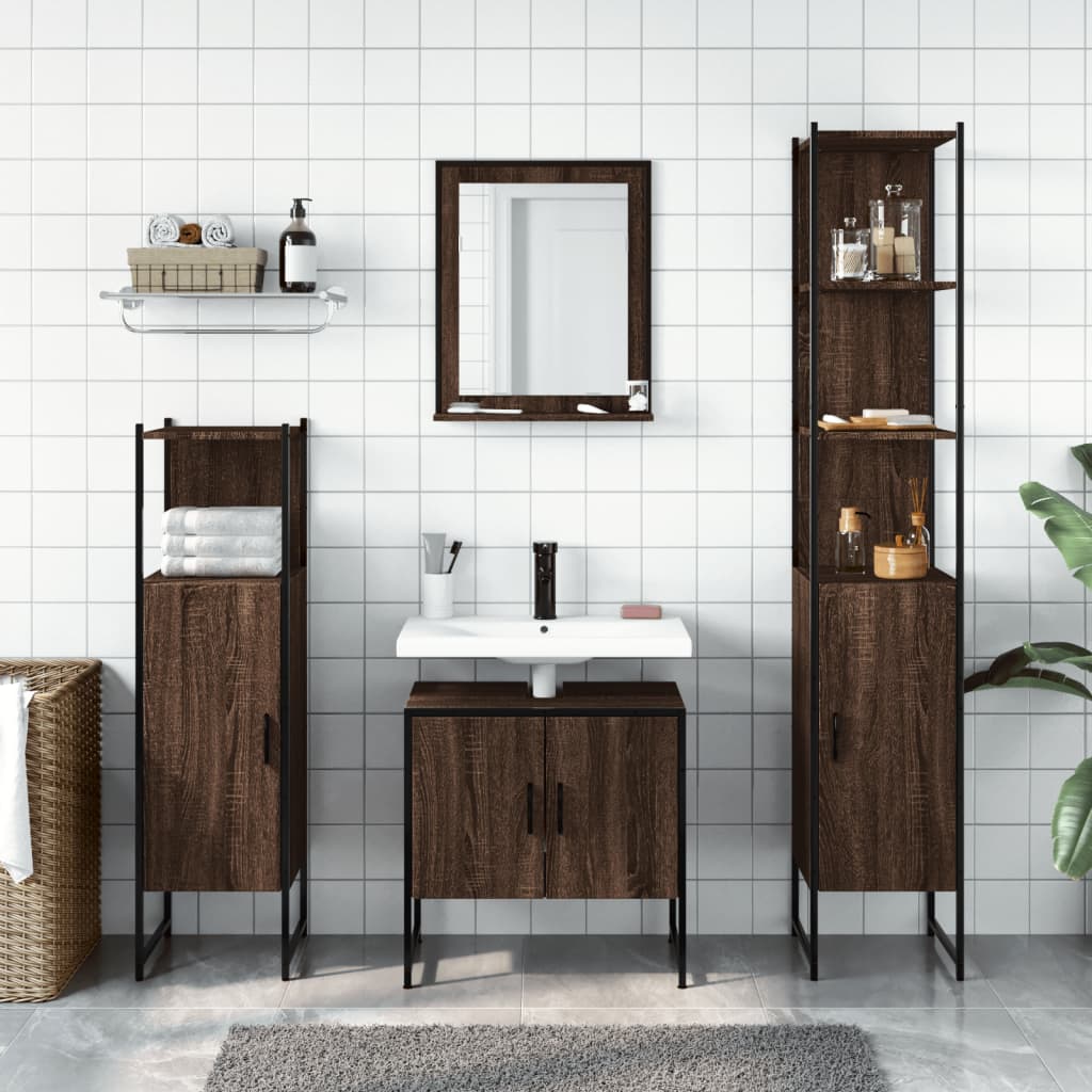 4-delige Badkamermeubelset bewerkt hout bruin eikenkleur is nu te koop bij PeponiXL, paradijselijk wonen!