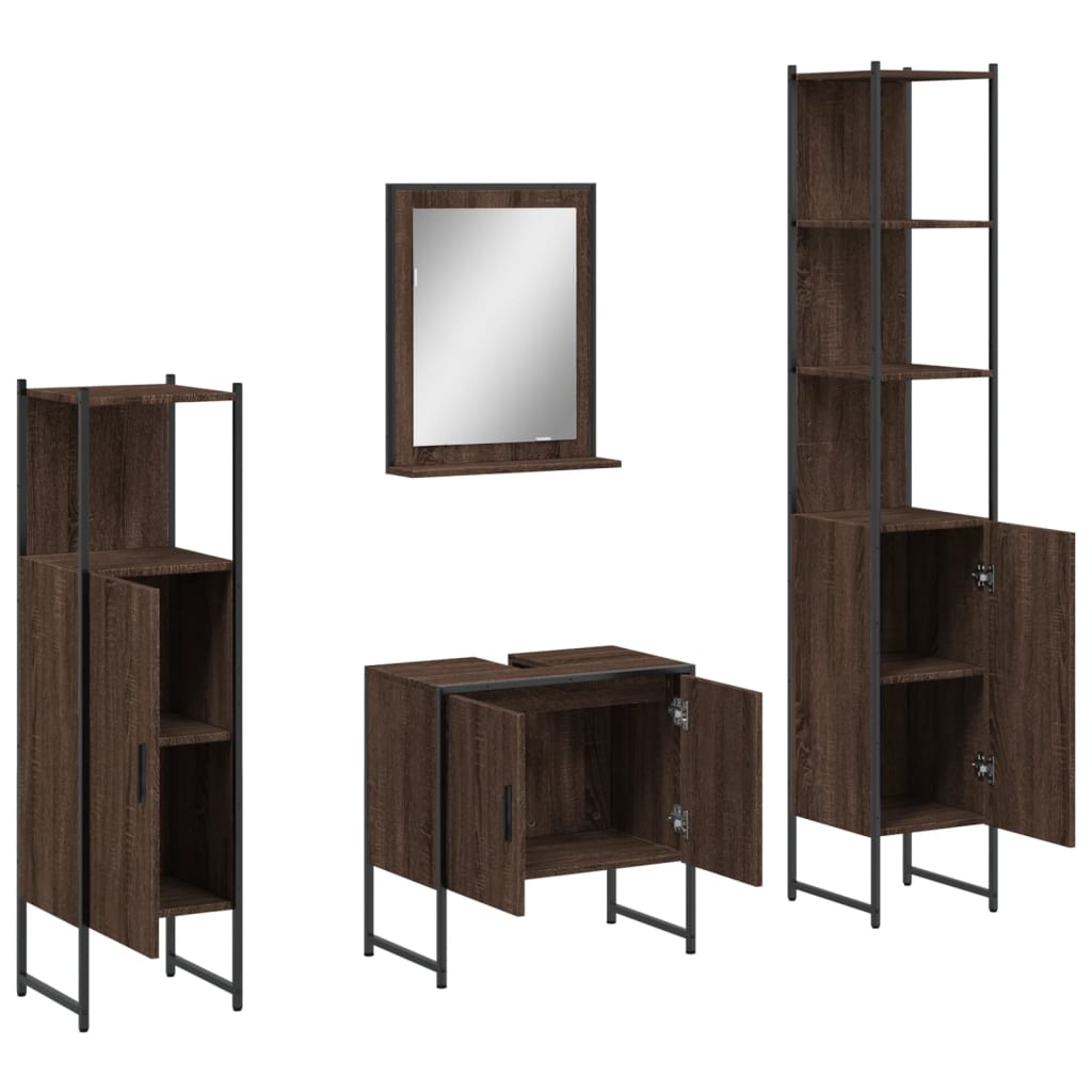 4-delige Badkamermeubelset bewerkt hout bruin eikenkleur is nu te koop bij PeponiXL, paradijselijk wonen!