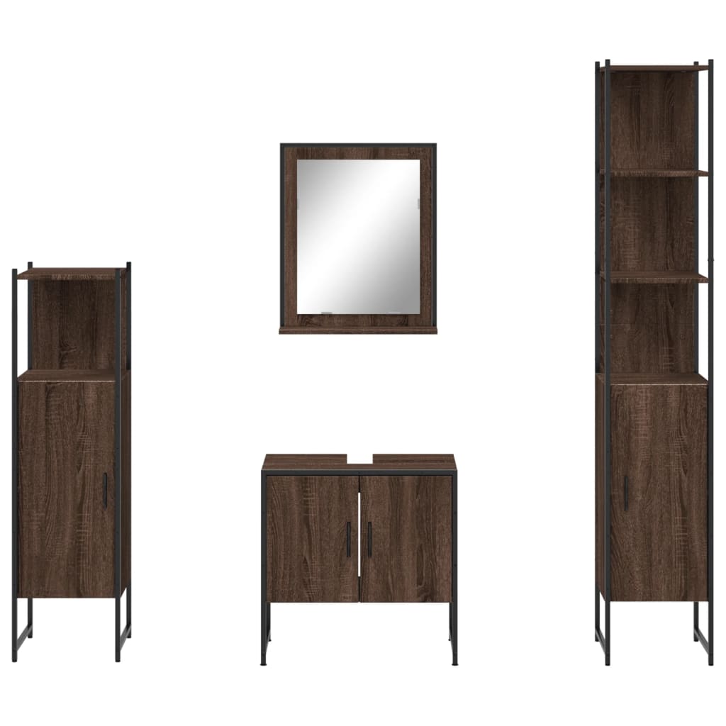 4-delige Badkamermeubelset bewerkt hout bruin eikenkleur is nu te koop bij PeponiXL, paradijselijk wonen!