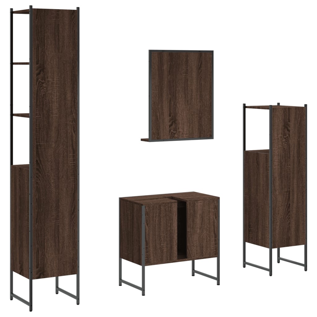 4-delige Badkamermeubelset bewerkt hout bruin eikenkleur is nu te koop bij PeponiXL, paradijselijk wonen!