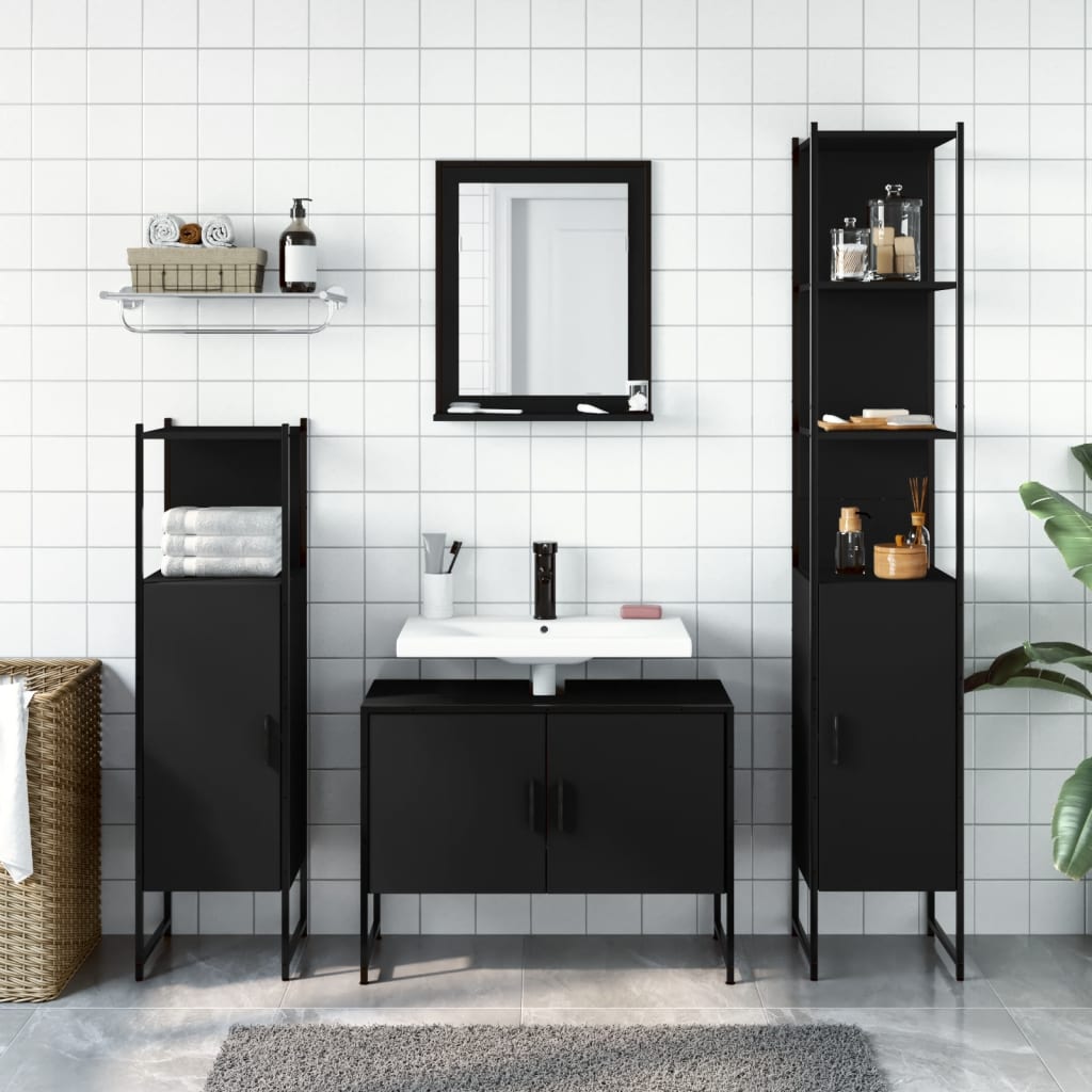 4-delige Badkamermeubelset bewerkt hout zwart is nu te koop bij PeponiXL, paradijselijk wonen!