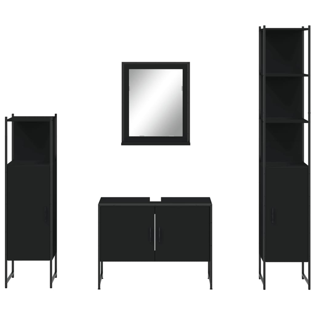 4-delige Badkamermeubelset bewerkt hout zwart is nu te koop bij PeponiXL, paradijselijk wonen!