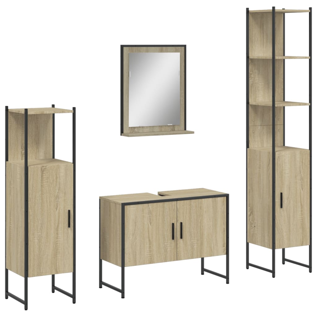 4-delige Badkamermeubelset bewerkt hout sonoma eikenkleurig is nu te koop bij PeponiXL, paradijselijk wonen!