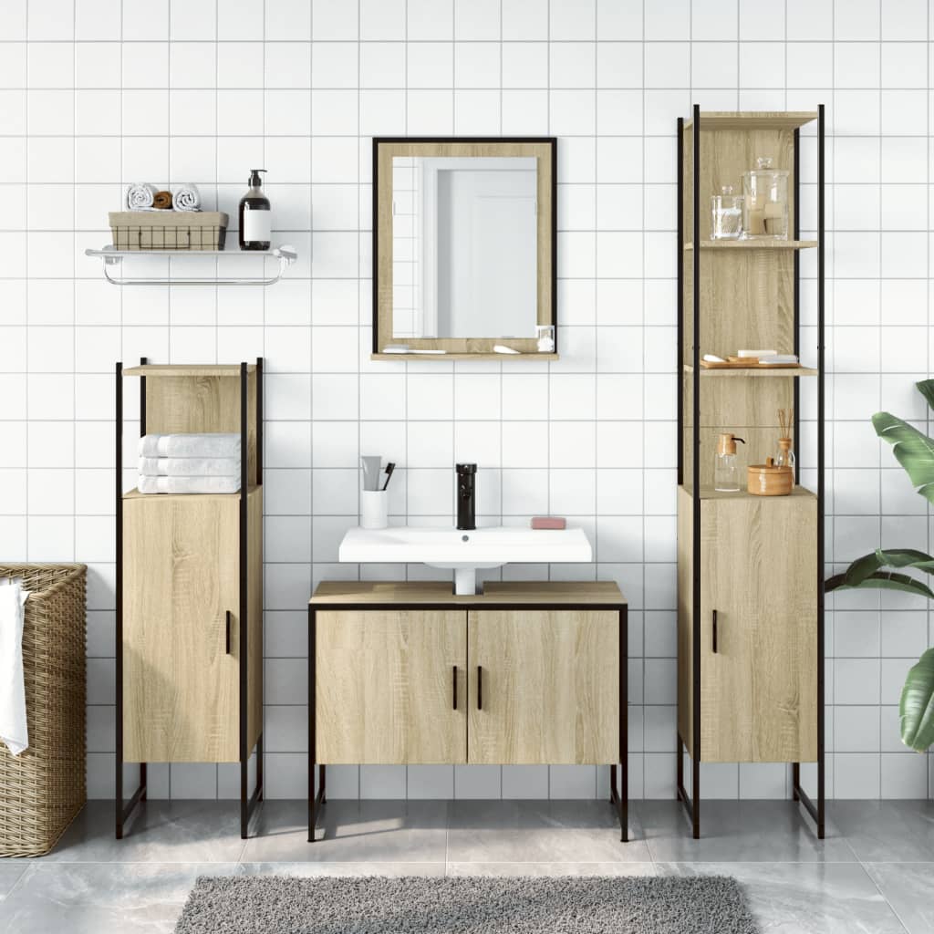 4-delige Badkamermeubelset bewerkt hout sonoma eikenkleurig is nu te koop bij PeponiXL, paradijselijk wonen!