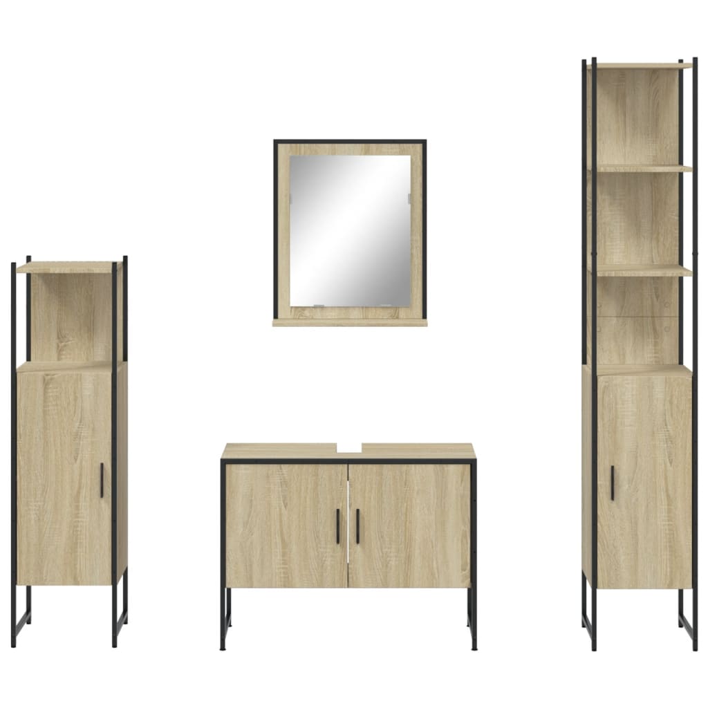 4-delige Badkamermeubelset bewerkt hout sonoma eikenkleurig is nu te koop bij PeponiXL, paradijselijk wonen!