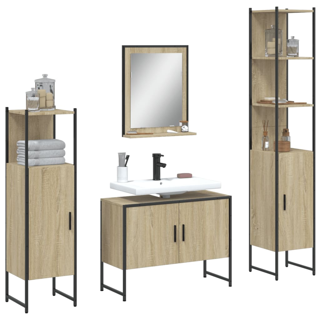 4-delige Badkamermeubelset bewerkt hout sonoma eikenkleurig is nu te koop bij PeponiXL, paradijselijk wonen!