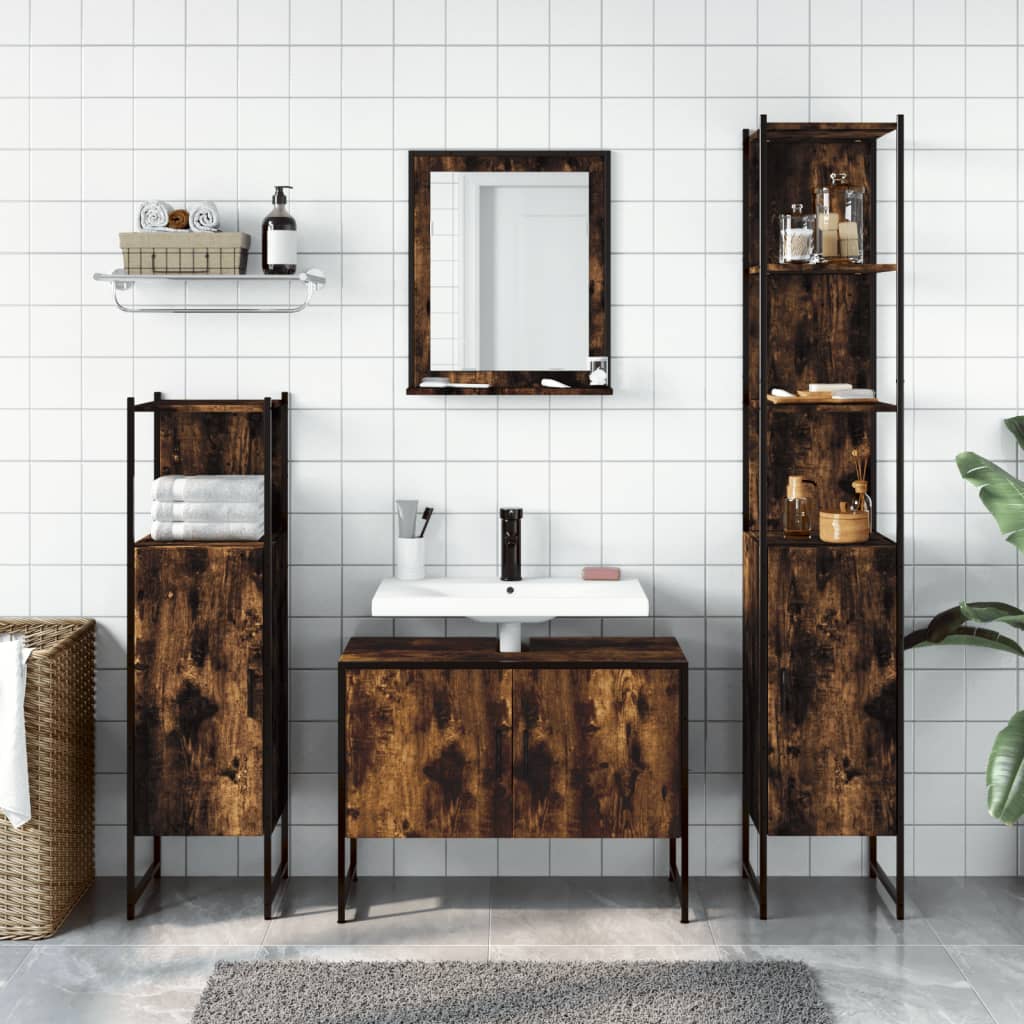 4-delige Badkamermeubelset bewerkt hout gerookt eikenkleurig is nu te koop bij PeponiXL, paradijselijk wonen!