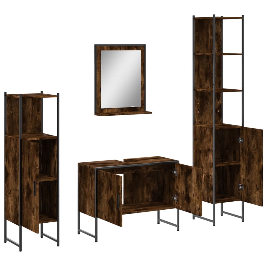 4-delige Badkamermeubelset bewerkt hout gerookt eikenkleurig is nu te koop bij PeponiXL, paradijselijk wonen!