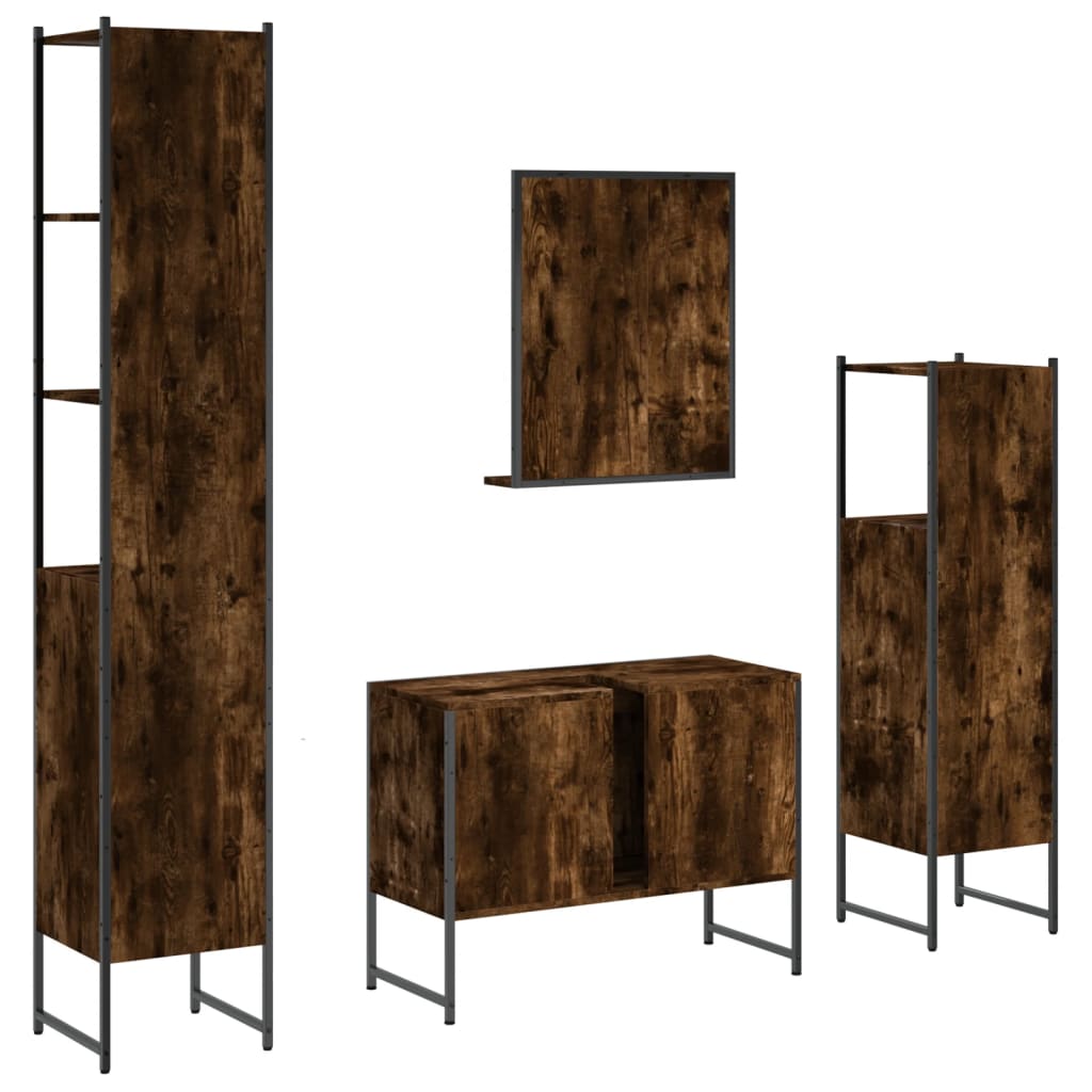 4-delige Badkamermeubelset bewerkt hout gerookt eikenkleurig is nu te koop bij PeponiXL, paradijselijk wonen!