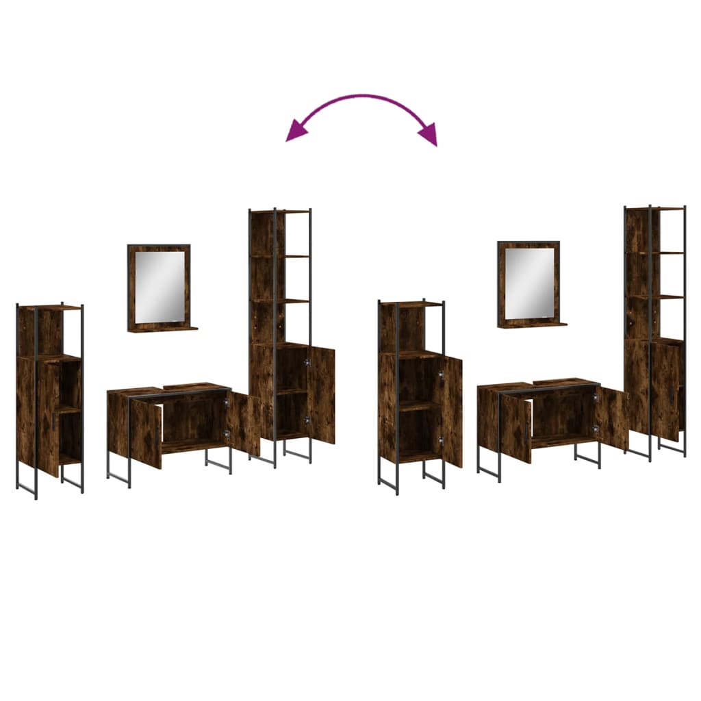 4-delige Badkamermeubelset bewerkt hout gerookt eikenkleurig is nu te koop bij PeponiXL, paradijselijk wonen!