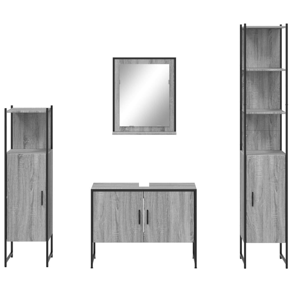 4-delige Badkamermeubelset bewerkt hout grijs sonoma eikenkleur is nu te koop bij PeponiXL, paradijselijk wonen!