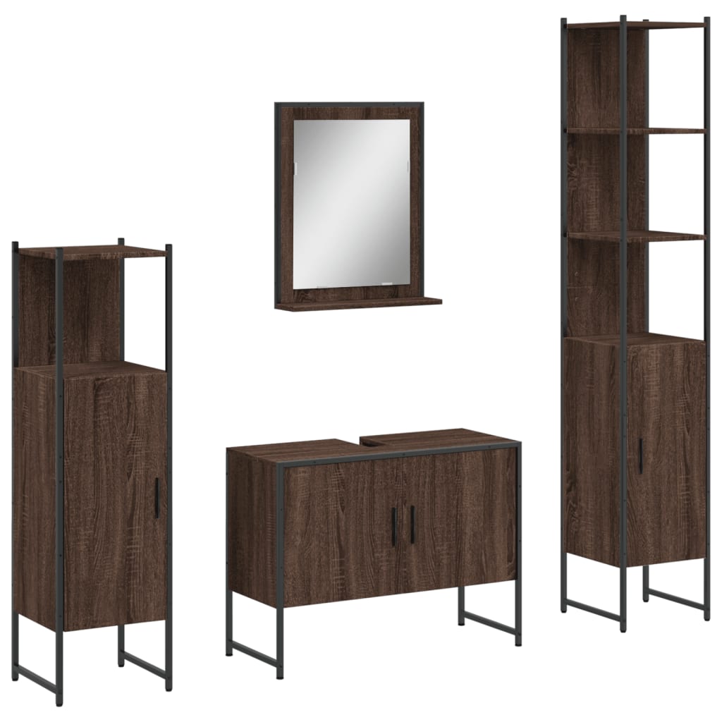 4-delige Badkamermeubelset bewerkt hout bruin eikenkleur is nu te koop bij PeponiXL, paradijselijk wonen!