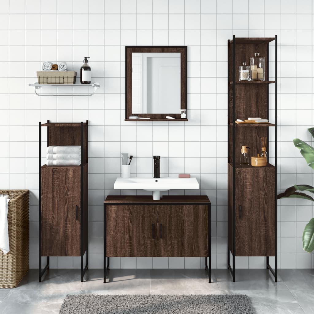 4-delige Badkamermeubelset bewerkt hout bruin eikenkleur is nu te koop bij PeponiXL, paradijselijk wonen!