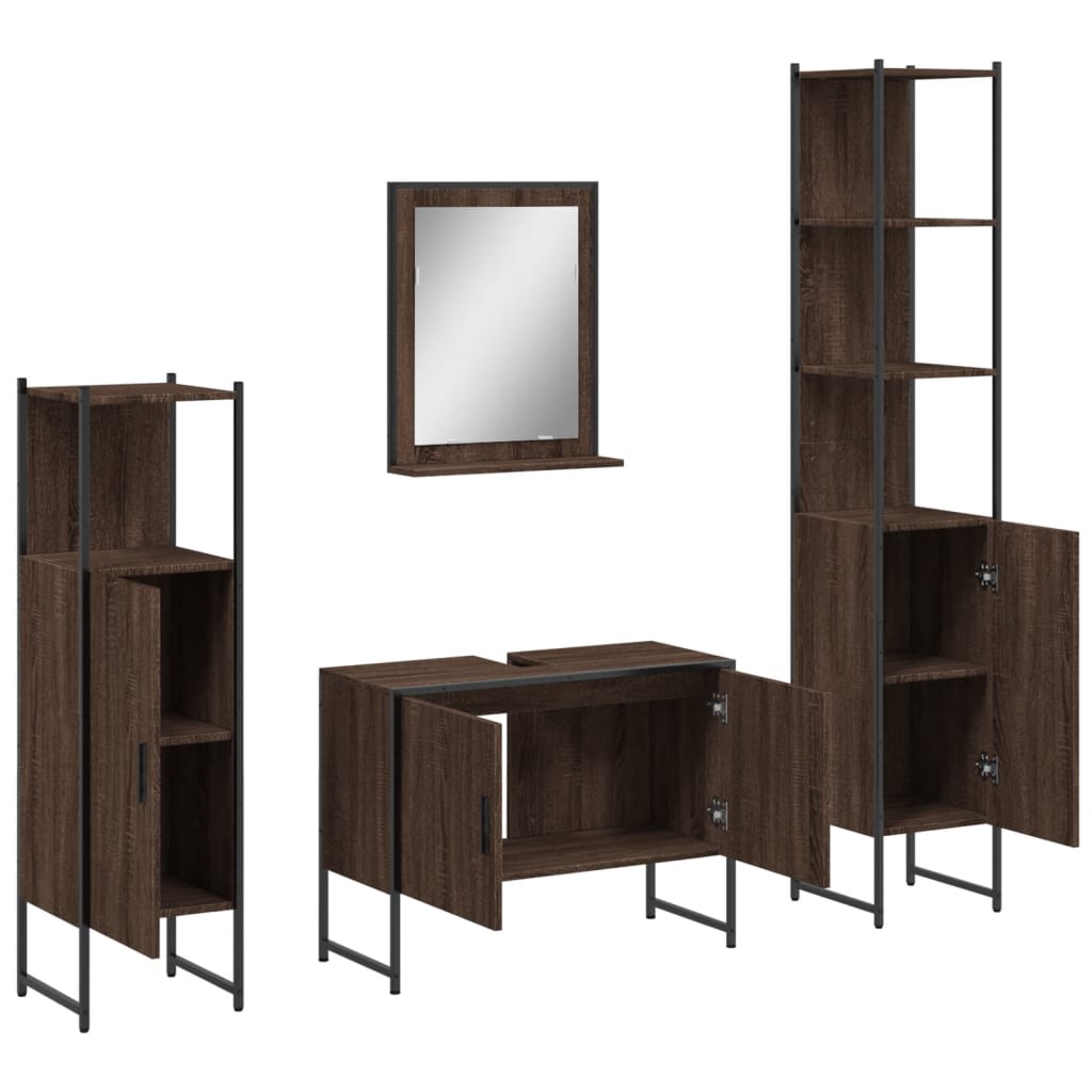 4-delige Badkamermeubelset bewerkt hout bruin eikenkleur is nu te koop bij PeponiXL, paradijselijk wonen!