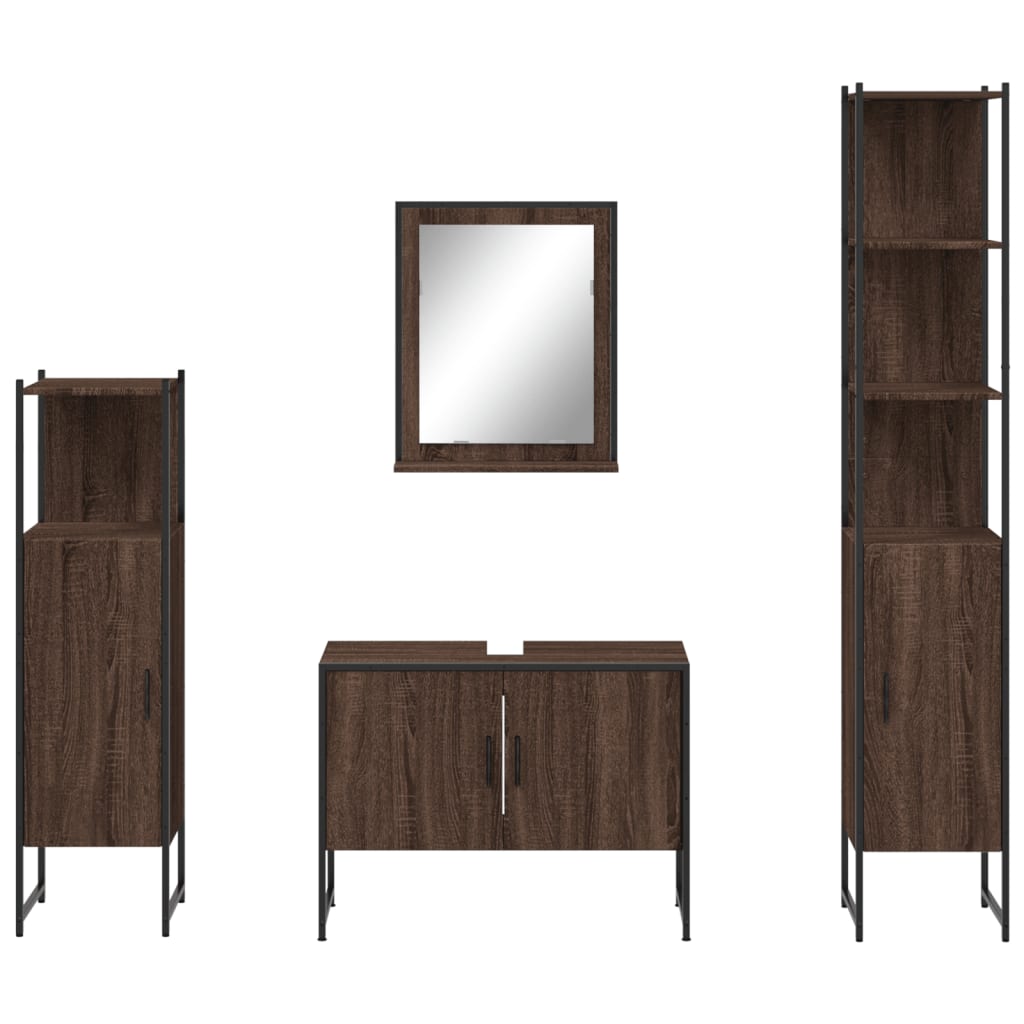 4-delige Badkamermeubelset bewerkt hout bruin eikenkleur is nu te koop bij PeponiXL, paradijselijk wonen!