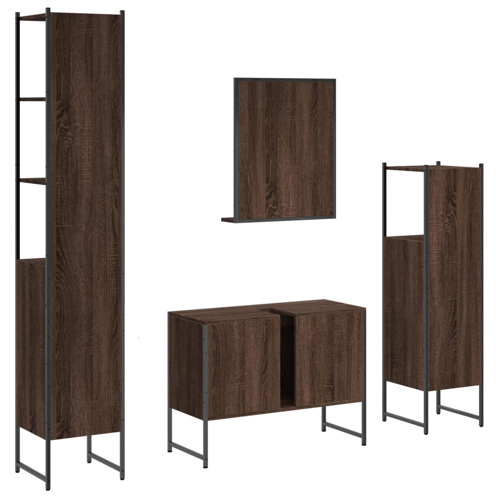 4-delige Badkamermeubelset bewerkt hout bruin eikenkleur is nu te koop bij PeponiXL, paradijselijk wonen!