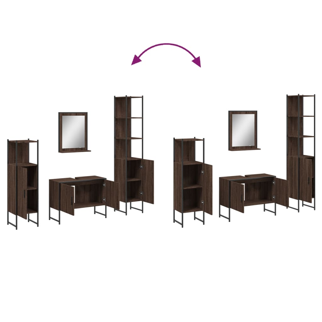 4-delige Badkamermeubelset bewerkt hout bruin eikenkleur is nu te koop bij PeponiXL, paradijselijk wonen!