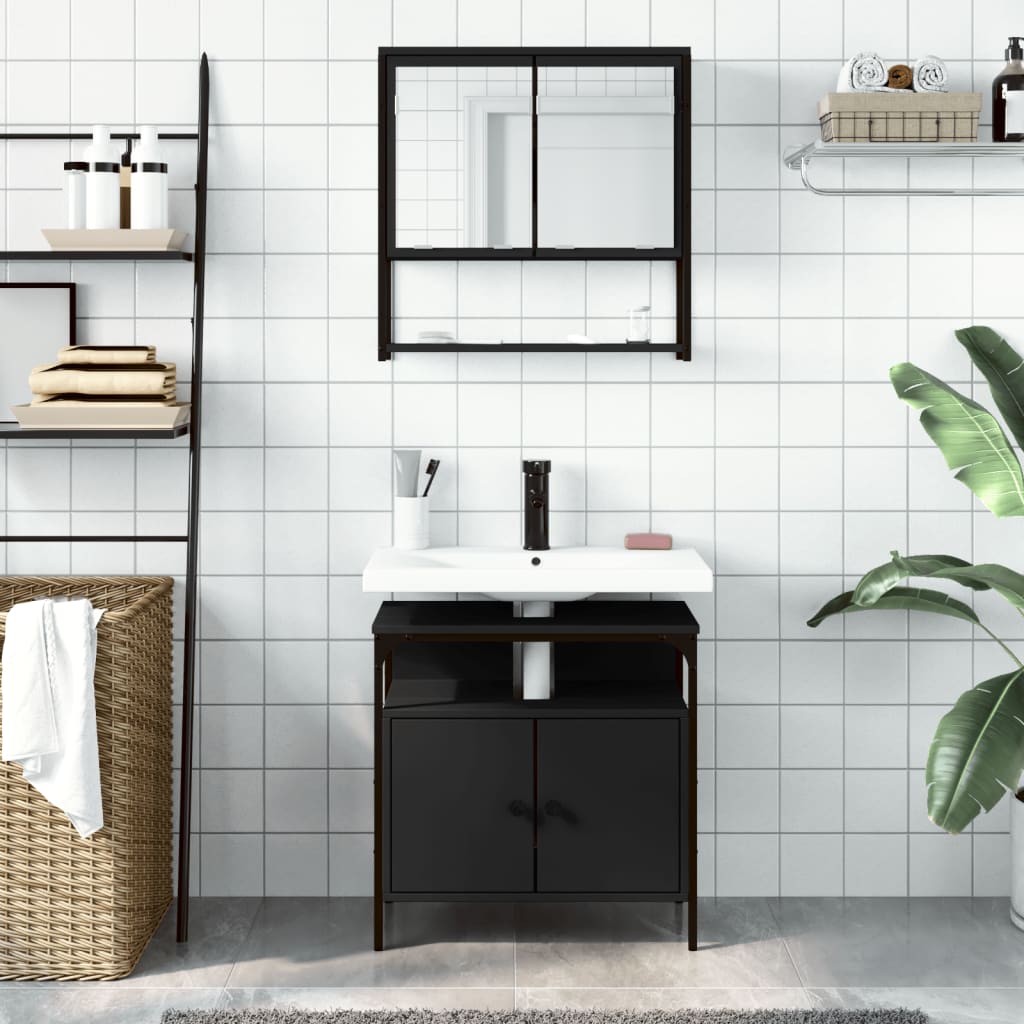 2-delige Badkamermeubelset bewerkt hout zwart is nu te koop bij PeponiXL, paradijselijk wonen!