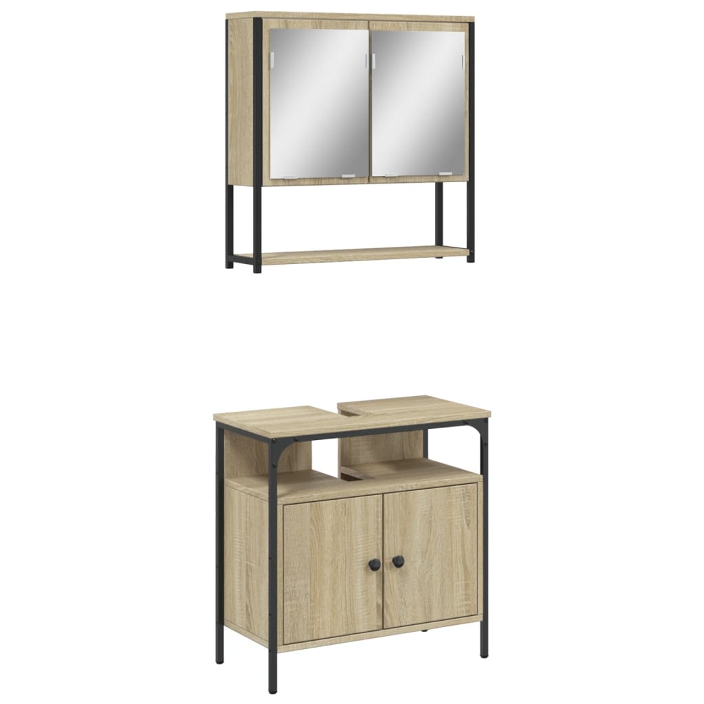 2-delige Badkamermeubelset bewerkt hout sonoma eikenkleurig is nu te koop bij PeponiXL, paradijselijk wonen!